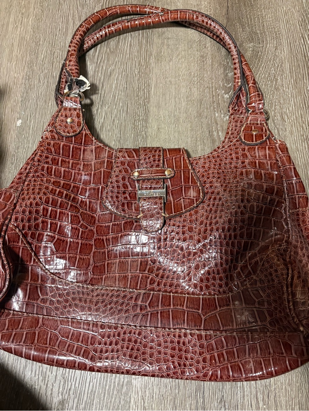 Minicci Croc-Embossed Shoulder Bag in Rich Brown